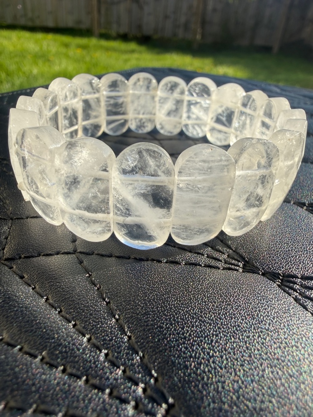 High Clarity Faceted Natural Clear Quartz Stretch Soft Bangle